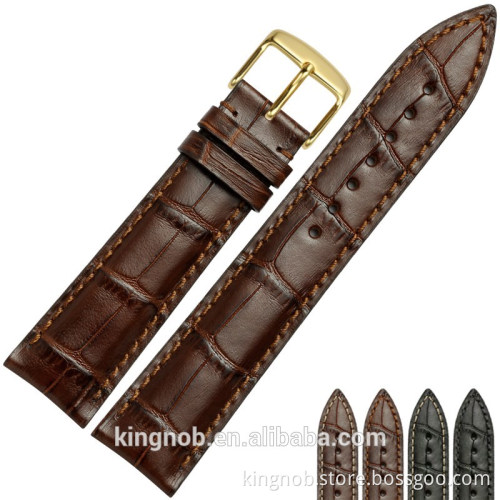 18 to 22mm Stainless Steel Gold Pin Buckle Calf Leather Watch Band Strap